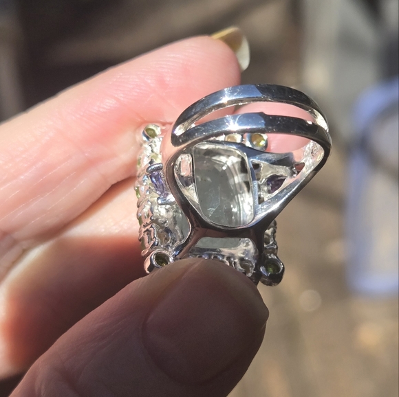Aquamarine 17k Peridot Chrome Diopside & lolite sterling cocktail ring sz7 - Picture 8 of 11